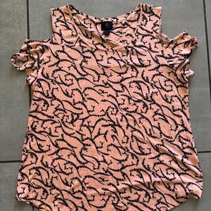 JW Collection Coral Sleeveless Blouse Black Embroidered Vine Print Size L